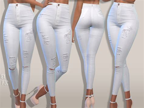Pzc High Waisted White Summer Jeans By Pinkzombiecupcakes At Tsr Sims
