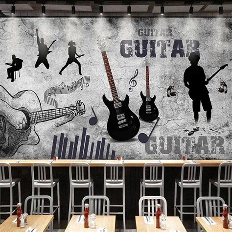Custom 3d Mural Wallpaper Retro Hand Painted Music Theme Guitar