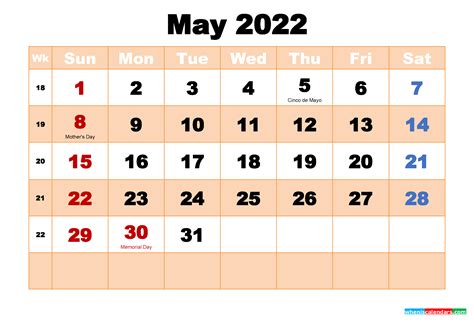 May 2022 Calendar With Holidays Wallpaper