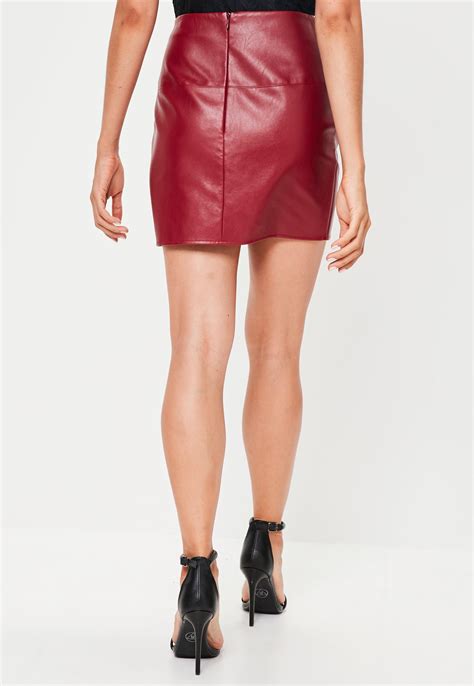 lyst missguided burgundy faux leather mini skirt in red