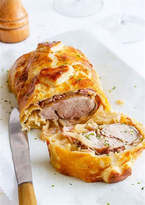 Spray another flat baking pan, placing one puff pastry sheet and the pork roast on top. Puff Pastry Wrapped Pork Tenderloin | Pork tenderloin ...