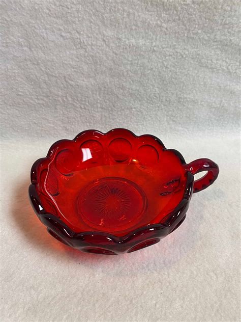 Vintage Fostoria Ruby Red Coin Dot Round Candy Dish With Handle Dcg696 Etsy