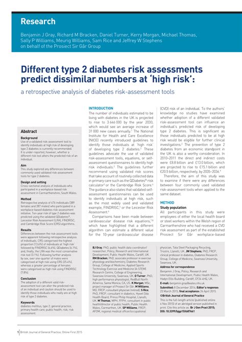 Pdf Different Type 2 Diabetes Risk Assessments Predict Dissimilar Numbers At High Risk A
