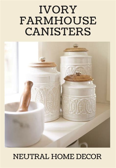 This is a great set in very good condition considering their age. Ivory white farmhouse kitchen canisters | light wood lids ...