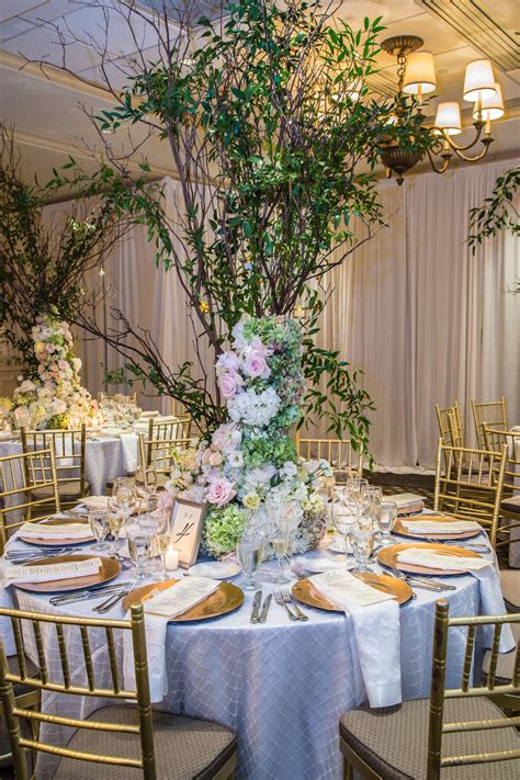 Wedding Centerpiece Tree Greens Blush Floral Roses