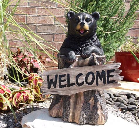 135 Tall Welcome Sign Greeter Black Bear Outdoor Rustic Decorative