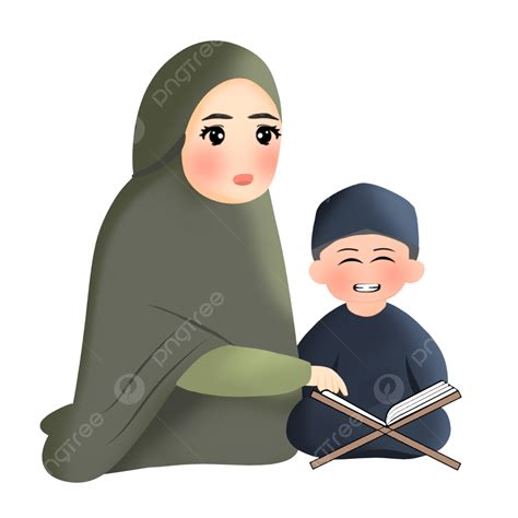 Gambar Membaca Al Qur An Ibu Dan Anak Ilustrasi Islami Mengaji Ibadah