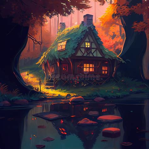 Autumn Cottage House Ai Generated Stock Image Image Of Landscape