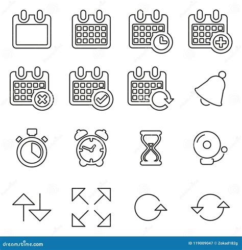 Time And Schedule Icons Thin Line Vector Illustration Set Stock Vector