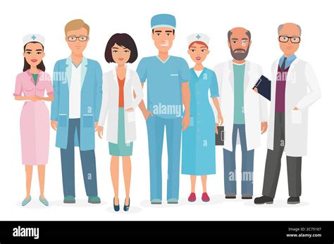 Vector Cartoon Illustration Of Group Of Doctors Nurses And Other