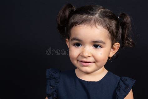 Cute Girl Child Portrait Face In Black Background Stock Photo Image