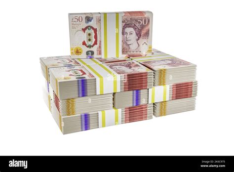 Pile Piles Of Uk Money Stack Stacks Of British Polymer £50 Notes Bundle