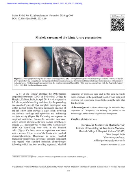 Pdf Myeloid Sarcoma Of The Joint A Rare Presentation