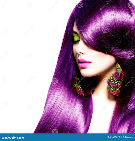 Beauty Woman With Long Healthy Purple Hair Stock Photo Image Of