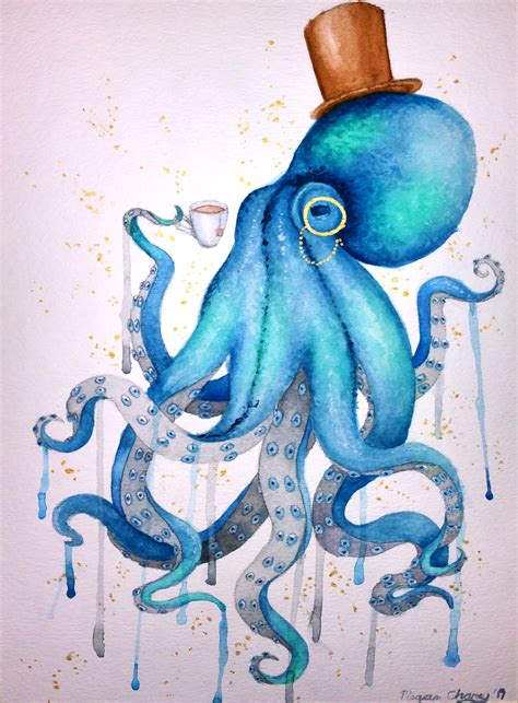 Steampunk Octopus In Watercolor Octopus Painting Octopus Drawing
