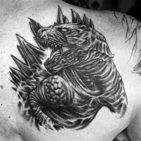 Big Very Detailed Black Ink Godzilla Tattoo On Shoulder Tattooimages Biz