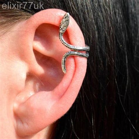 Uk New Silver Cobra Viper Snake Ear Cuff Clip On Wrap Cartilage Punk