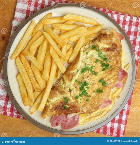 Omelet And Chips Or Fries Stock Photo Image Of Cheese 33605924