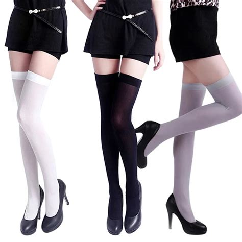 Women S Sexy Solid Color Opaque Thigh High Stockings Over The Knee For Girls In Stockings From