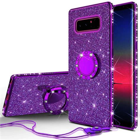Glitter Cute Phone Case Girls For Samsung Galaxy Note 8 Case With Ring Standbling Diamond