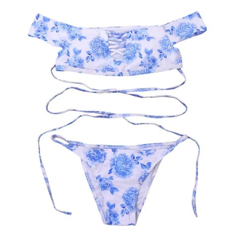 buy 2019 sexy women bandage string thong bikinis swimwear female bandeau