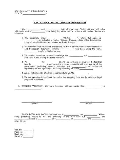 Joint Affidavit Of Two Disinterested Persons 2021 Pdf