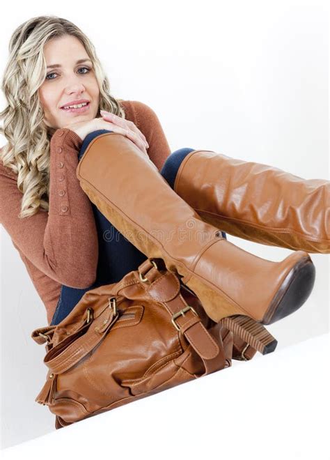 Woman Wearing Brown Boots Stock Images Image