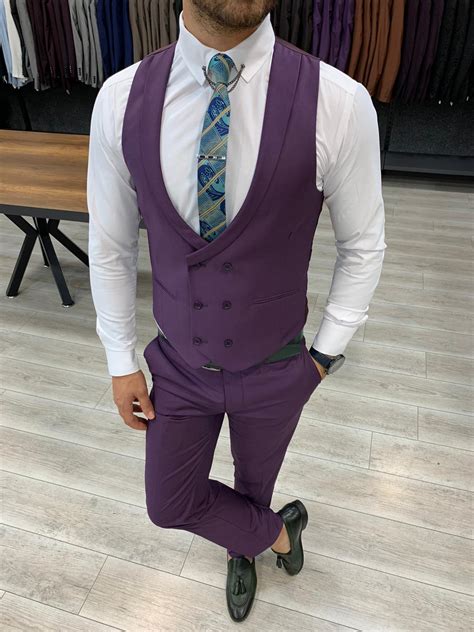 Buy Purple Slim Fit Wool Suit By With Free Shipping