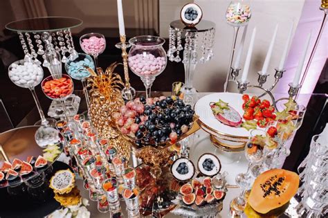 Luxury Candy Bar On Golden Wedding Candy Bar Decorated By Flowers