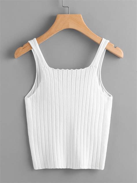 Shein Button Front Rib Knit Tank Top Rib Knit Top Knitted Tank Top