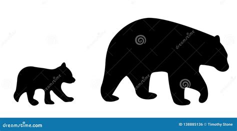 Vector Illustration Of A Silhouetted Mother Bear And Cub Stock Vector