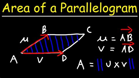 Area Of A Parallelogram Using Two Vectors And The Cross Product Youtube