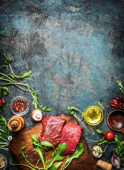 Raw Steaks With Cooking Ingredients Cooking Ingredients Food Menu