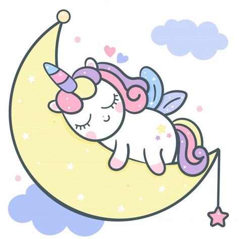 Cute Unicorn Vector Sleeping On Moon Cartoon Unicorn Wallpaper Cute