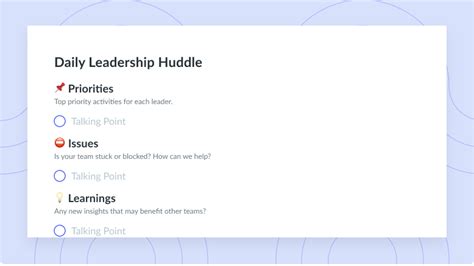 Daily Leadership Huddle Template Fellow App