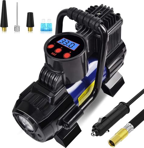 seborio portable mini air compressor pump dc 12v digital tire inflator tire pump for