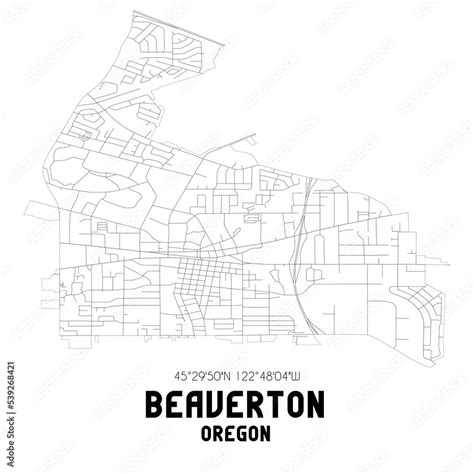 Beaverton Oregon Us Street Map With Black And White Lines Stock