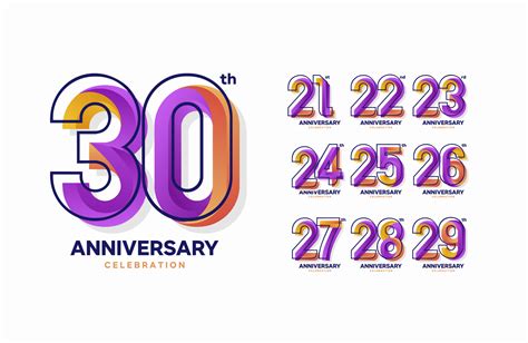 Set Of Colorful Anniversary Logotype 21 22 23 24 25 26 27 28