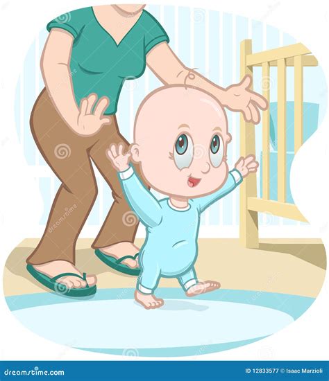 Baby Learns To Walk Vector Cartoon 12833577