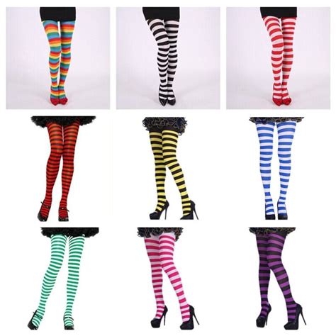 womens wide horizontal contrast stripe tights opaque hosiery pantyhose stockings ebay