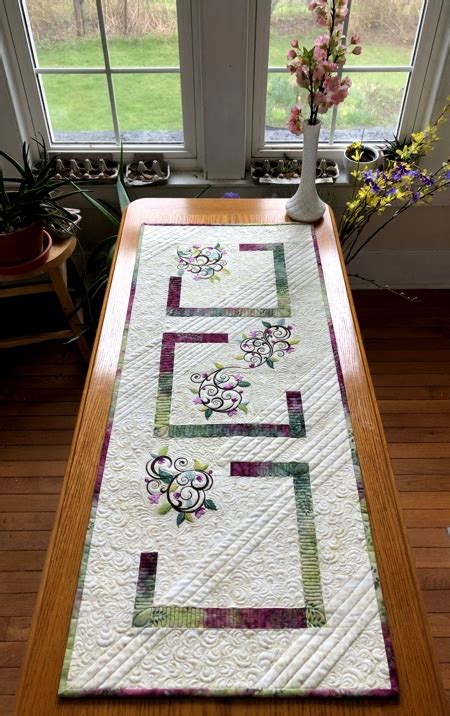 Quilted Table Runner With Floral Machine Embroidery Advanced