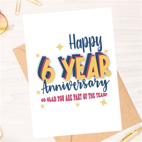 Happy 6 Year Anniversary Work Anniversary Card Instant Download Pdf