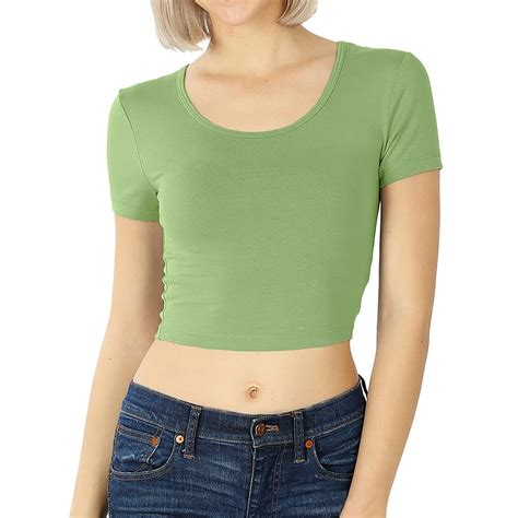 Thelovely Womens Cotton Basic Short Sleeve Crop Top Tee Shirts