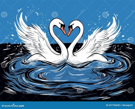 Two Swans In The Water Love Swans Making A Heart On Misty Water Stock