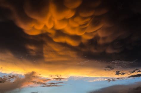 Orange Mammatus Clouds On Black Sky Before A Powerful Hurricane
