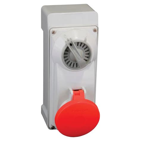 Lewden 32a 400v 3 Pin Red Interlocked Switched Socket Weatherproof Ip66