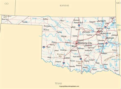 Labeled Map Of Oklahoma With Capital And Cities