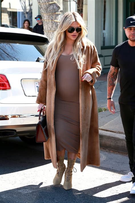 Khloe Kardashian Wearing A Bodycon Dress Pregnant Popsugar Fashion