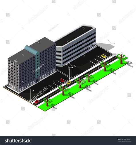 Isometric District 3d Buildings And Road Royalty Free Stock Vector