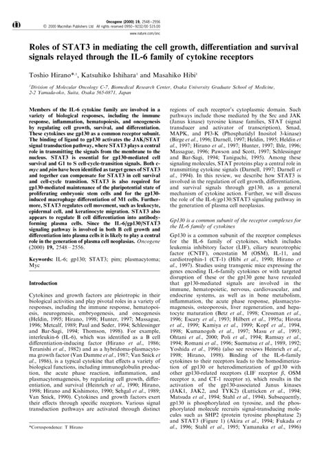 Pdf Roles Of Stat3 In Mediating The Cell Growth Differentiation And